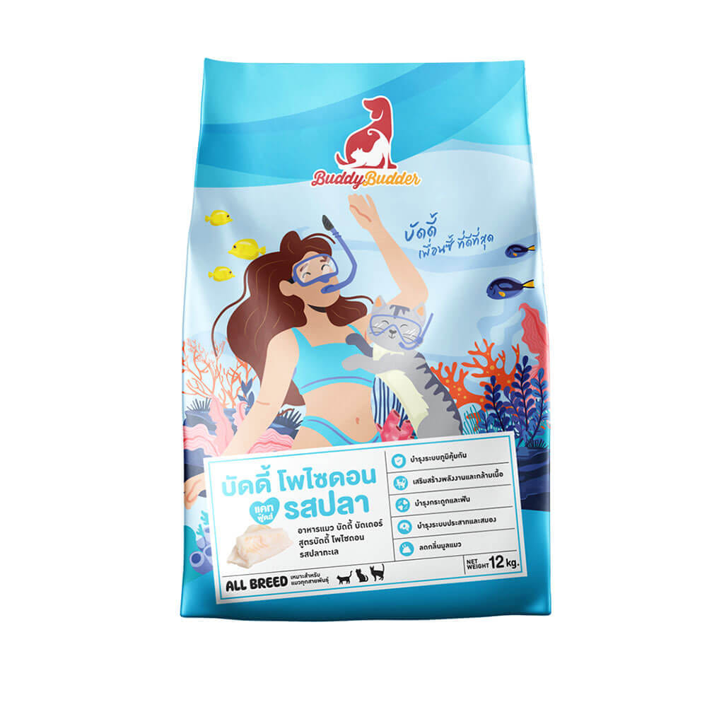 อาหารแมว BUDDY BUDDER สูตรบัดดี้ โพไซดอน รสปลา โซเดียมต่ำ ไม่เติมเกลือ (12 KG X 2)_0